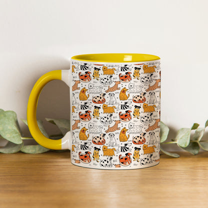 Dog breeds vector leaves pattern  design Pattern Yellow Handle 330 ml Coffee Mug