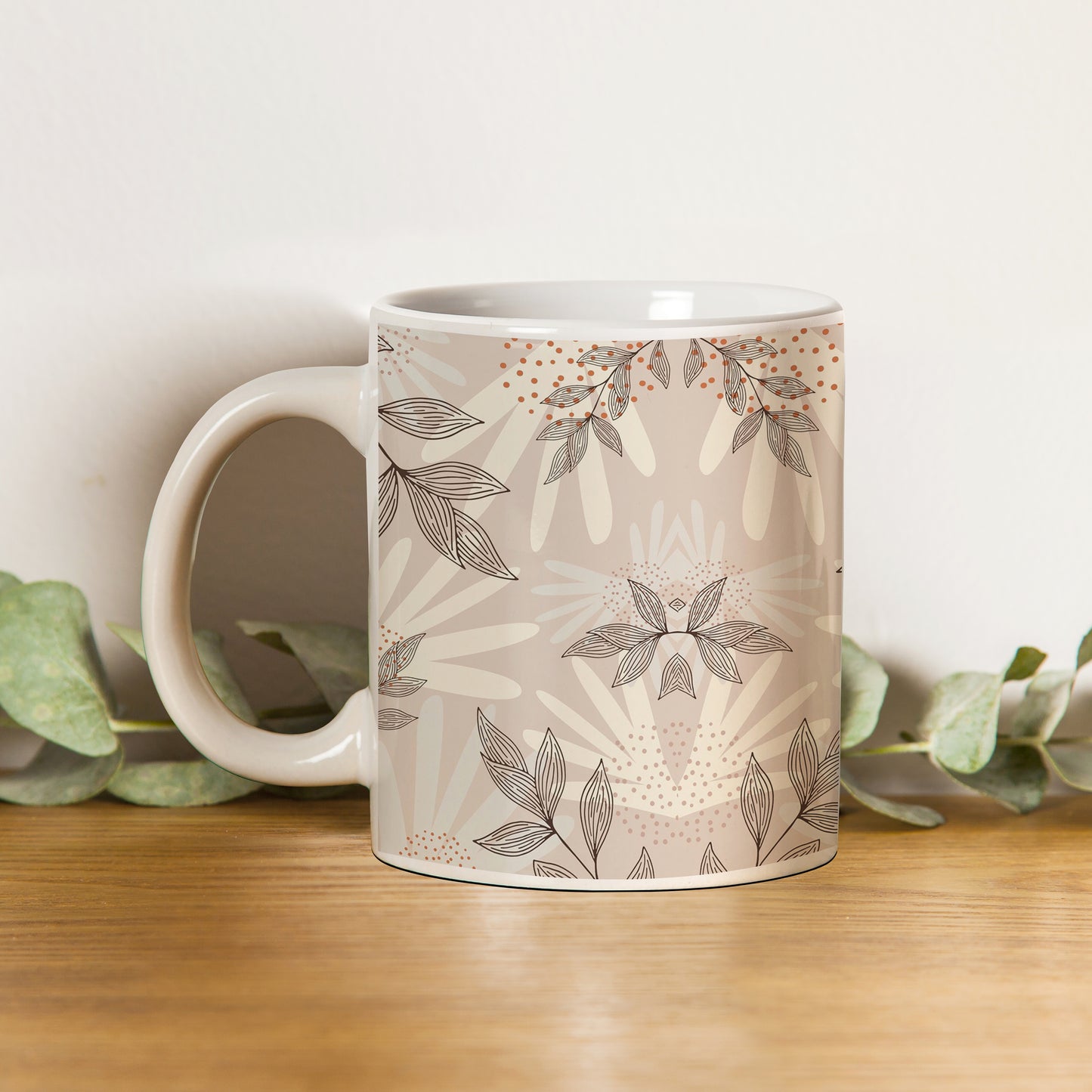 Abstract leaves and dots pattern design White 330 ml Coffee Mug