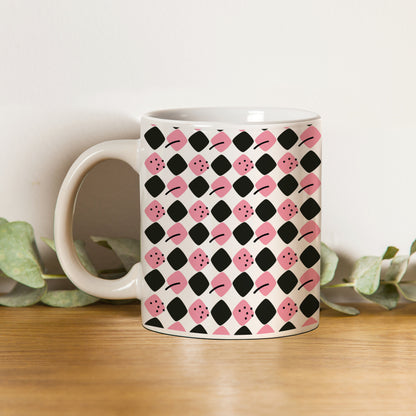 Black N Pink square vector leaves pattern White 330 ml Coffee Mug