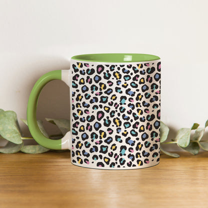 color full Vector leopard animal motif vector seamless pattern design Pattern Lite Green Handle 330 ml Coffee Mug