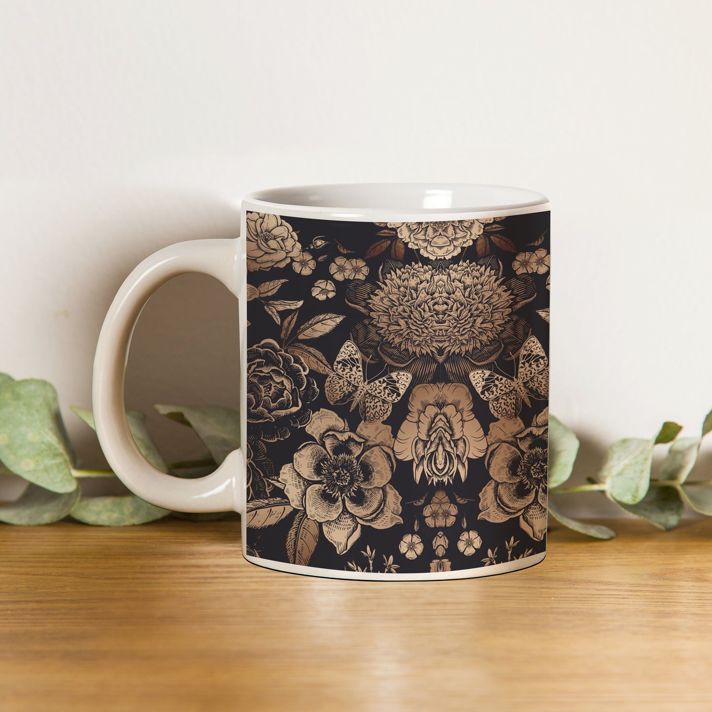 Gold flowers design White 330 ml Coffee Mug