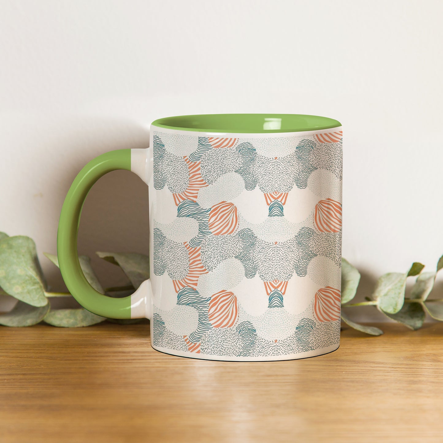 colorfull hand drawing design Pattern Lite Green Handle 330 ml Coffee Mug