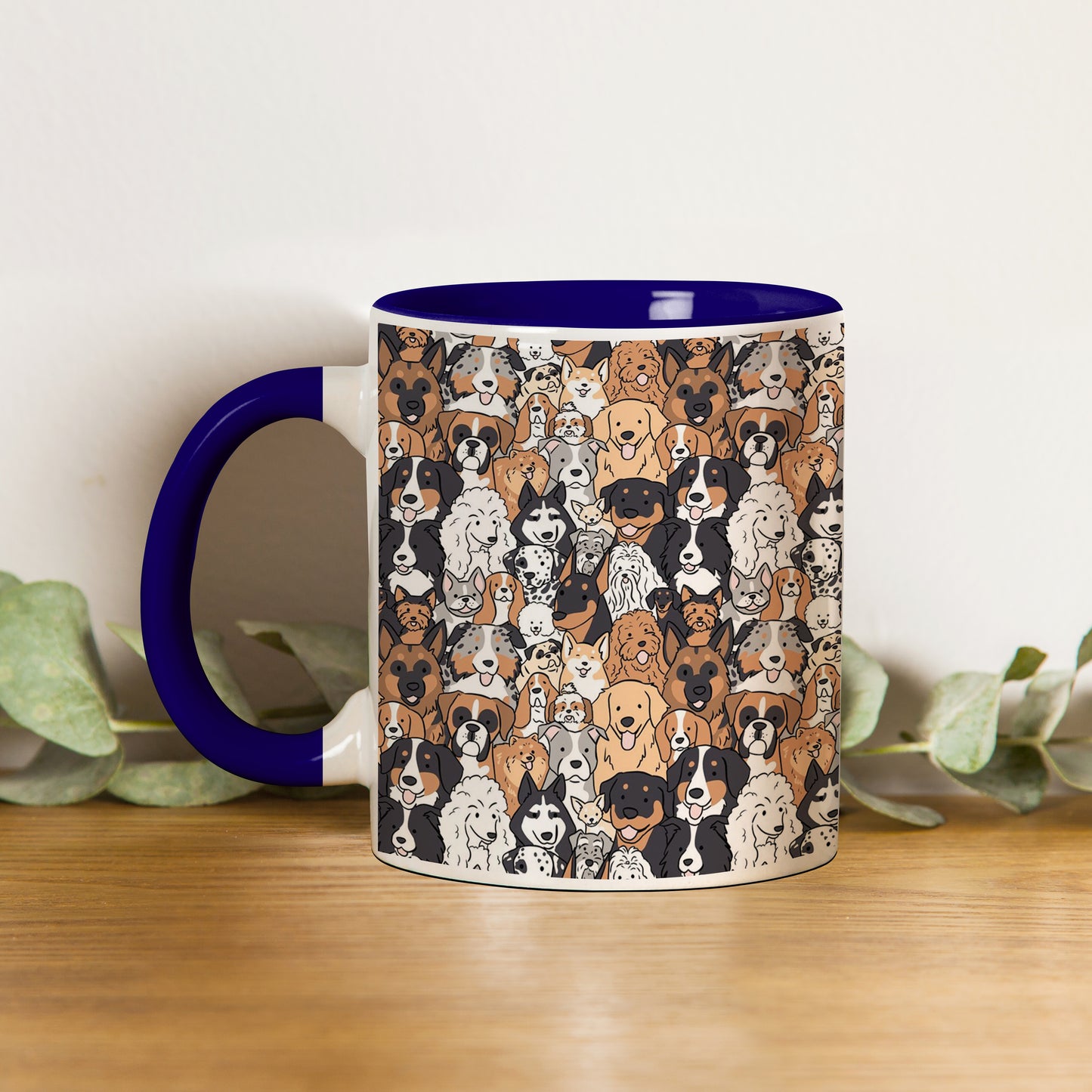 Dog breeds illustration design Pattern Dark Blue Handle 330 ml Coffee Mug