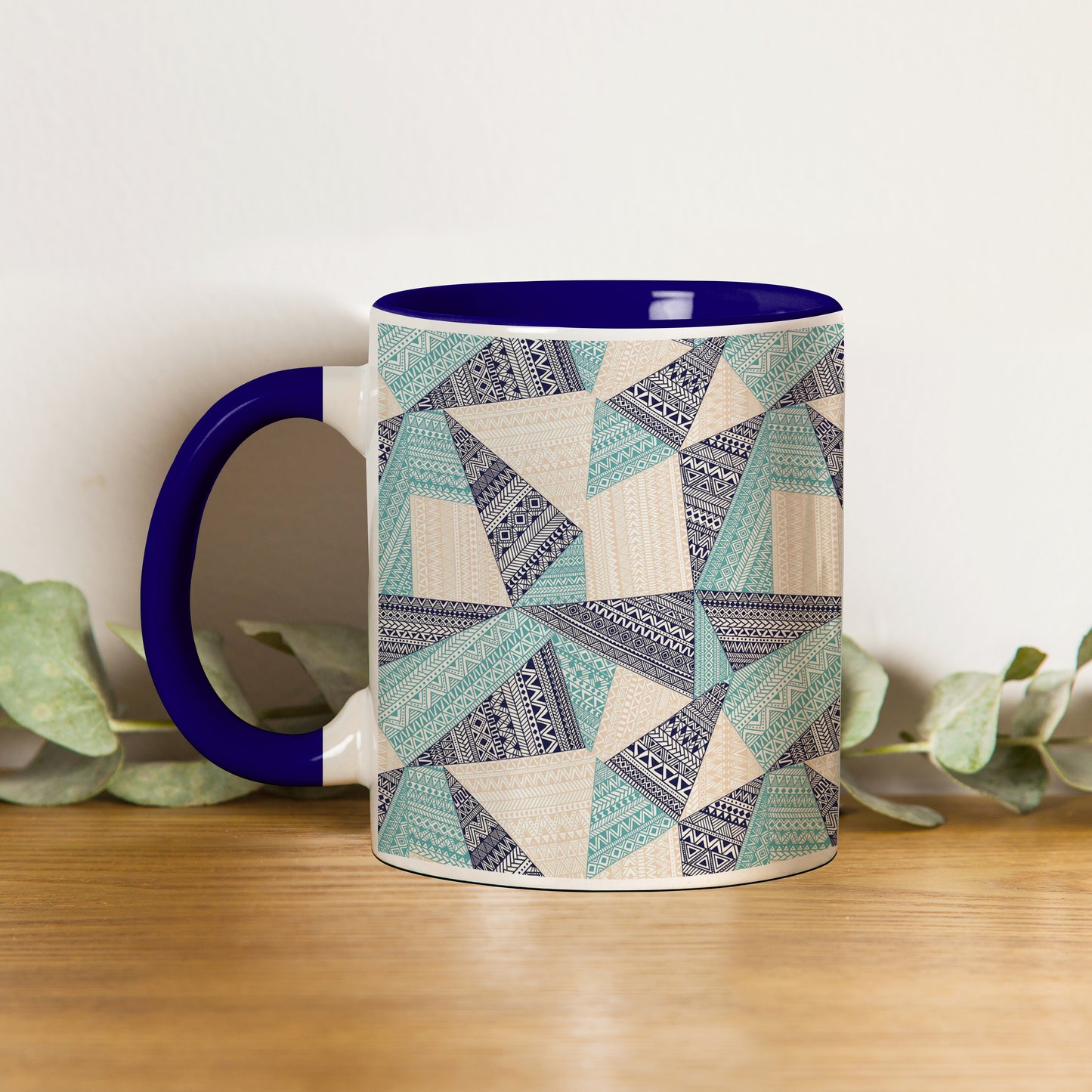 Triangle seamless pattern in patchwork style design Pattern Dark Blue Handle 330 ml Coffee Mug