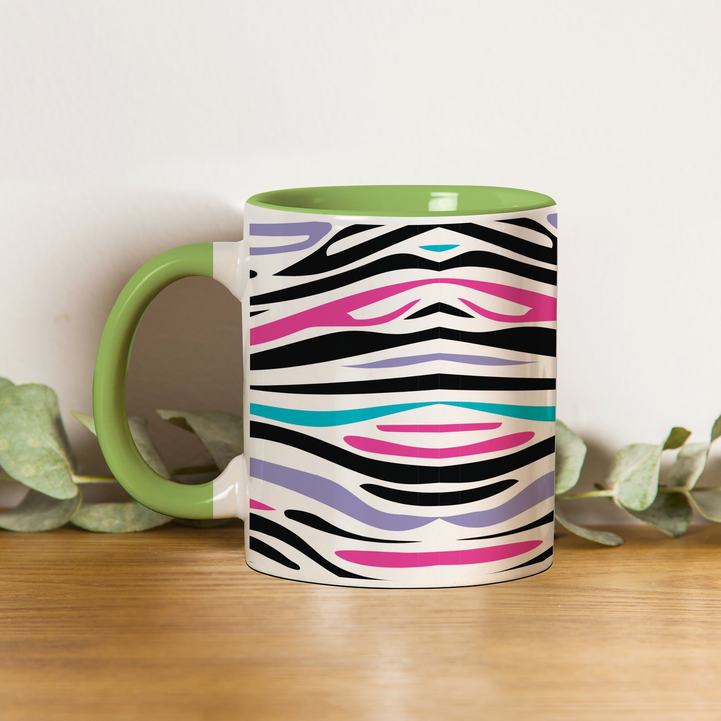 Colorful Tiger Skin with Waving effect Pattern Lite Green Handle 330 ml Coffee Mug