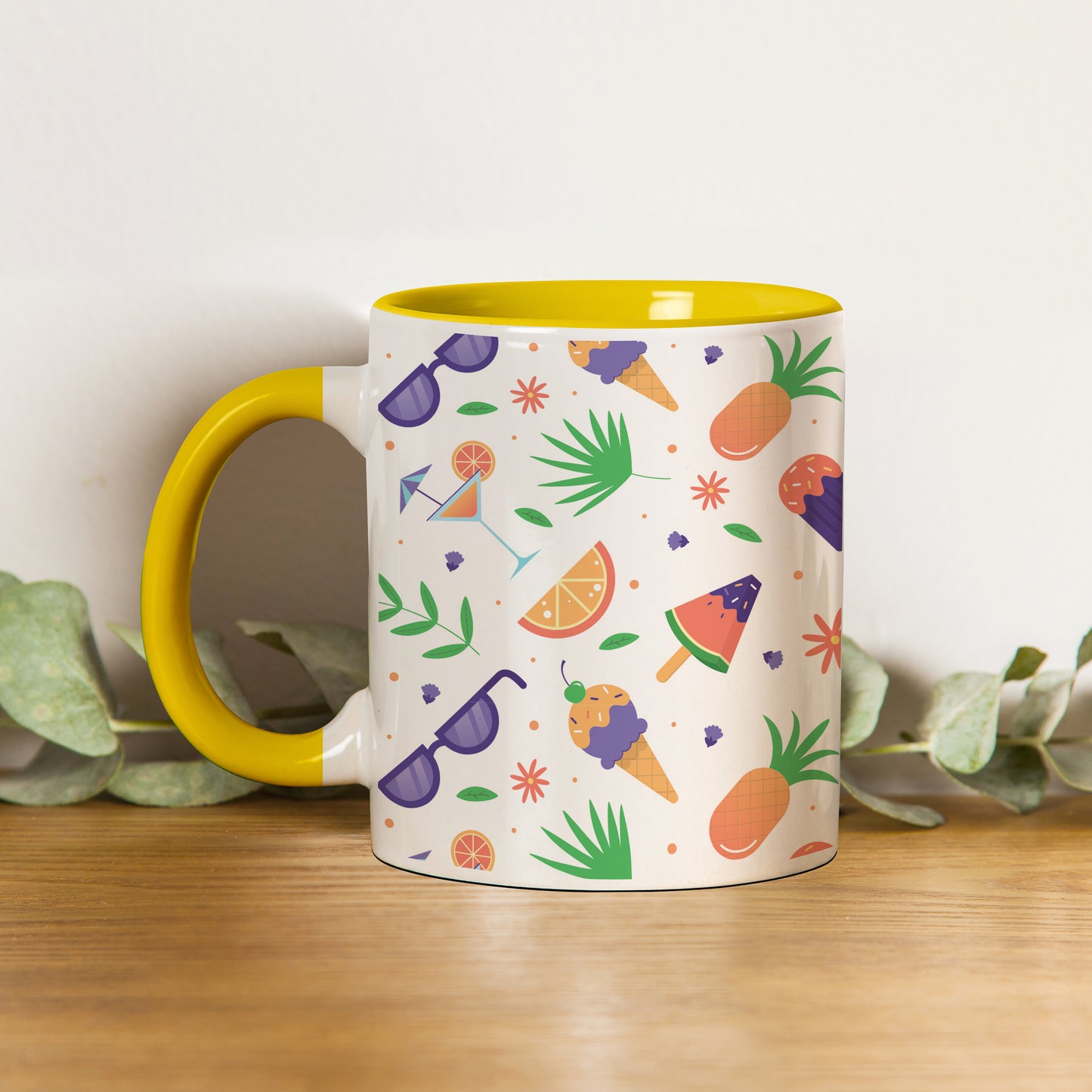 vector Summer pattern design Pattern Yellow Handle 330 ml Coffee Mug