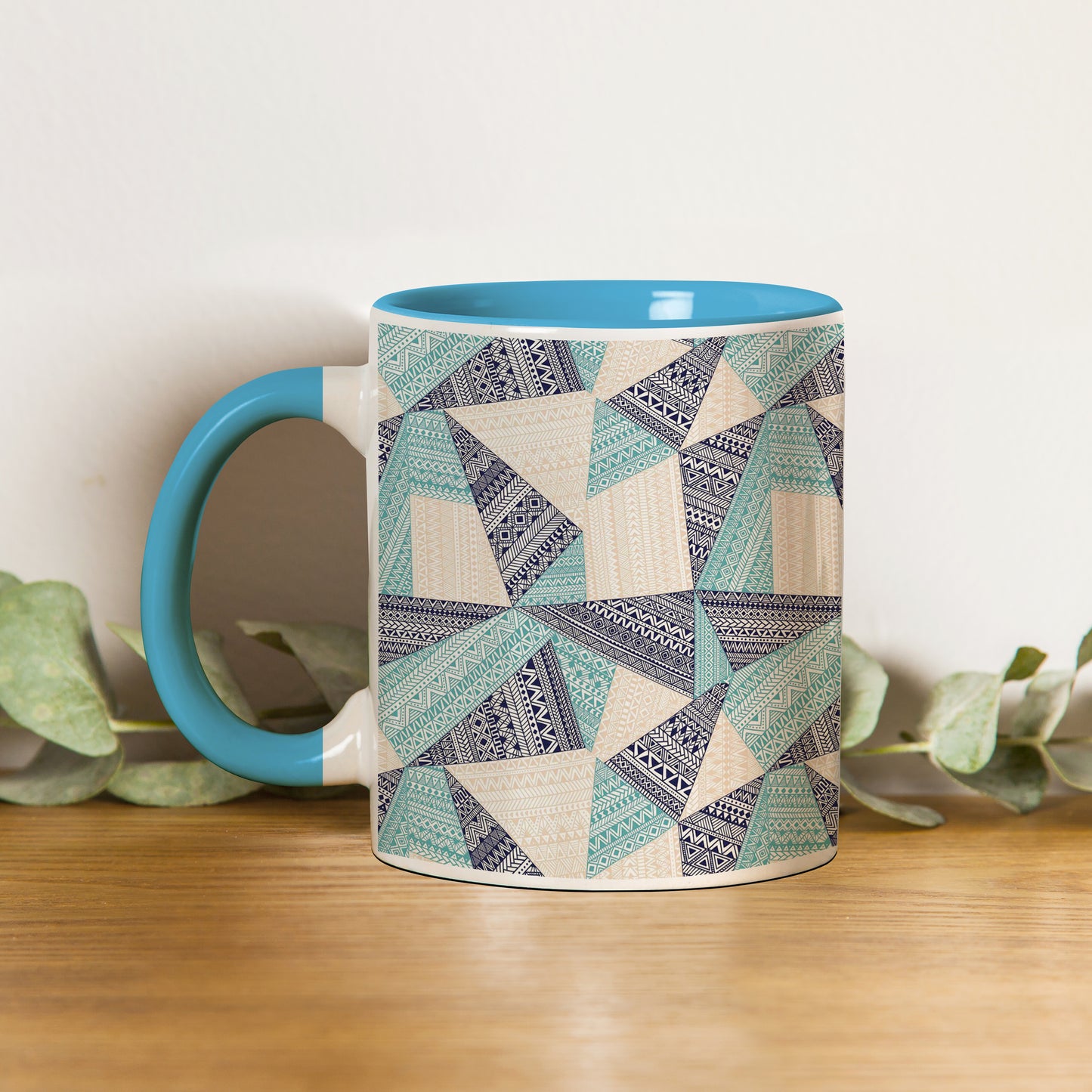 Triangle seamless pattern in patchwork style design Pattern Sky Blue Handle 330 ml Coffee Mug