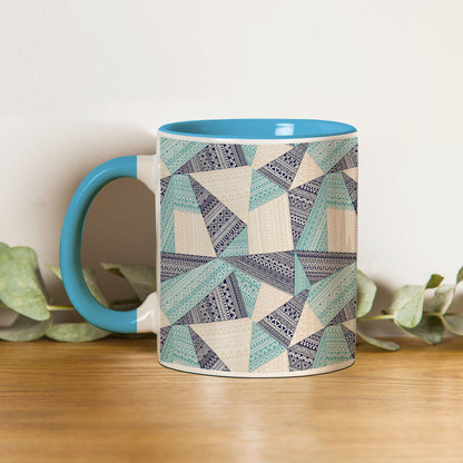 Triangle seamless pattern in patchwork style design Pattern Sky Blue Handle 330 ml Coffee Mug