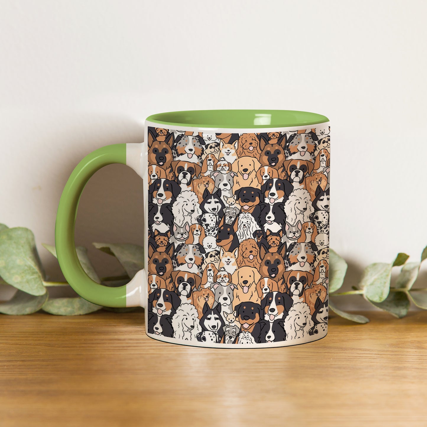 Dog breeds illustration design Pattern Lite Green Handle 330 ml Coffee Mug