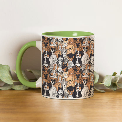 Dog breeds illustration design Pattern Lite Green Handle 330 ml Coffee Mug