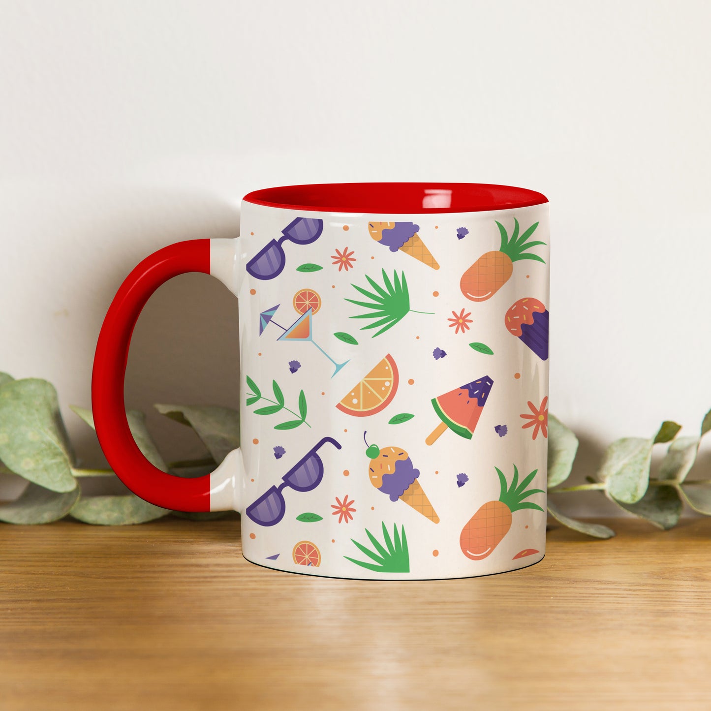 Beach Vibes Spectacular Design with Red Handle  330 ml Coffee Mug