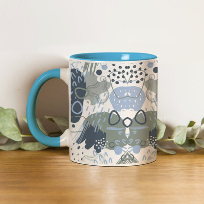 Hand art design Pattern Sky Blue Handle 330 ml Coffee Mug