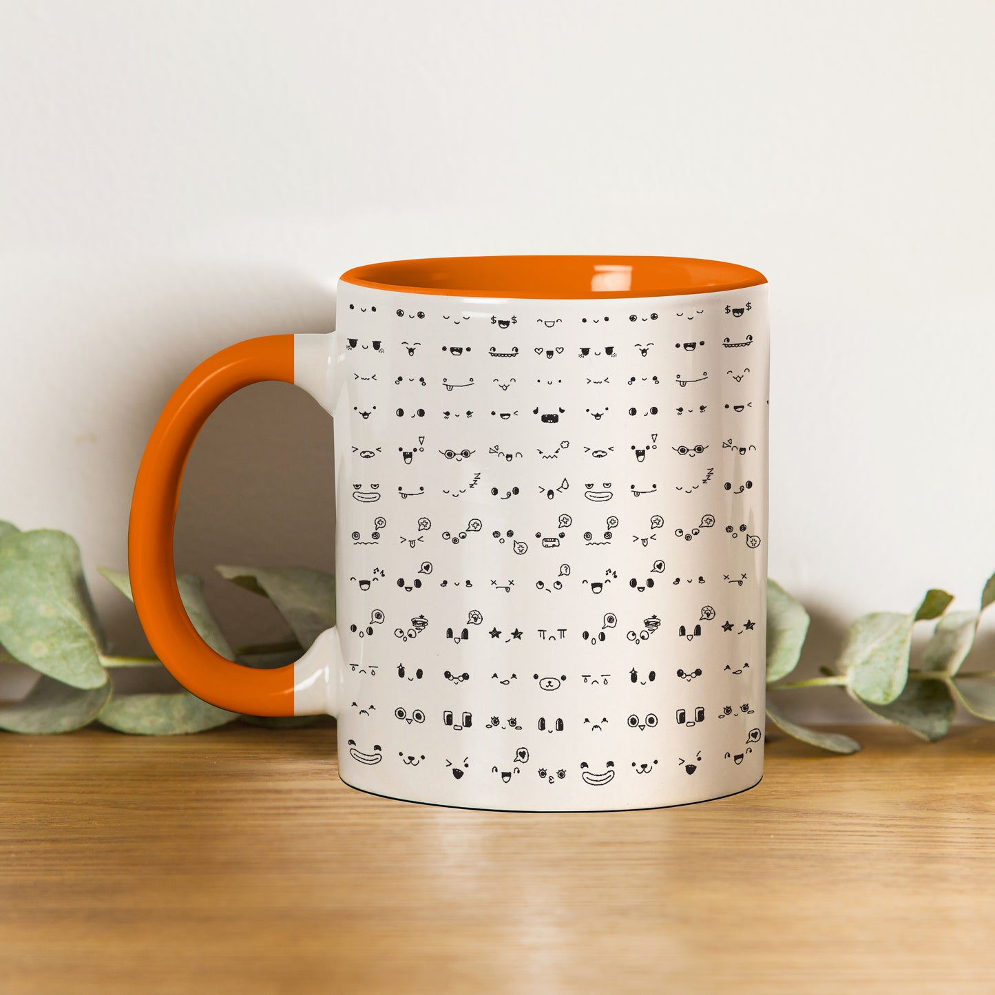 Kawaii faces doodle art design Orange Handle 330 ml Coffee Mug
