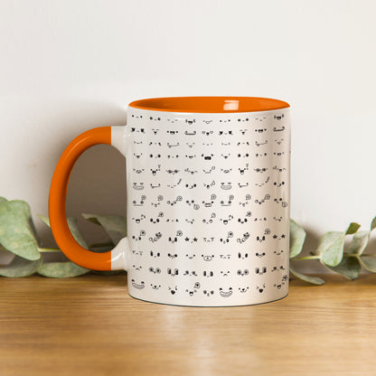 Kawaii faces doodle art design Orange Handle 330 ml Coffee Mug