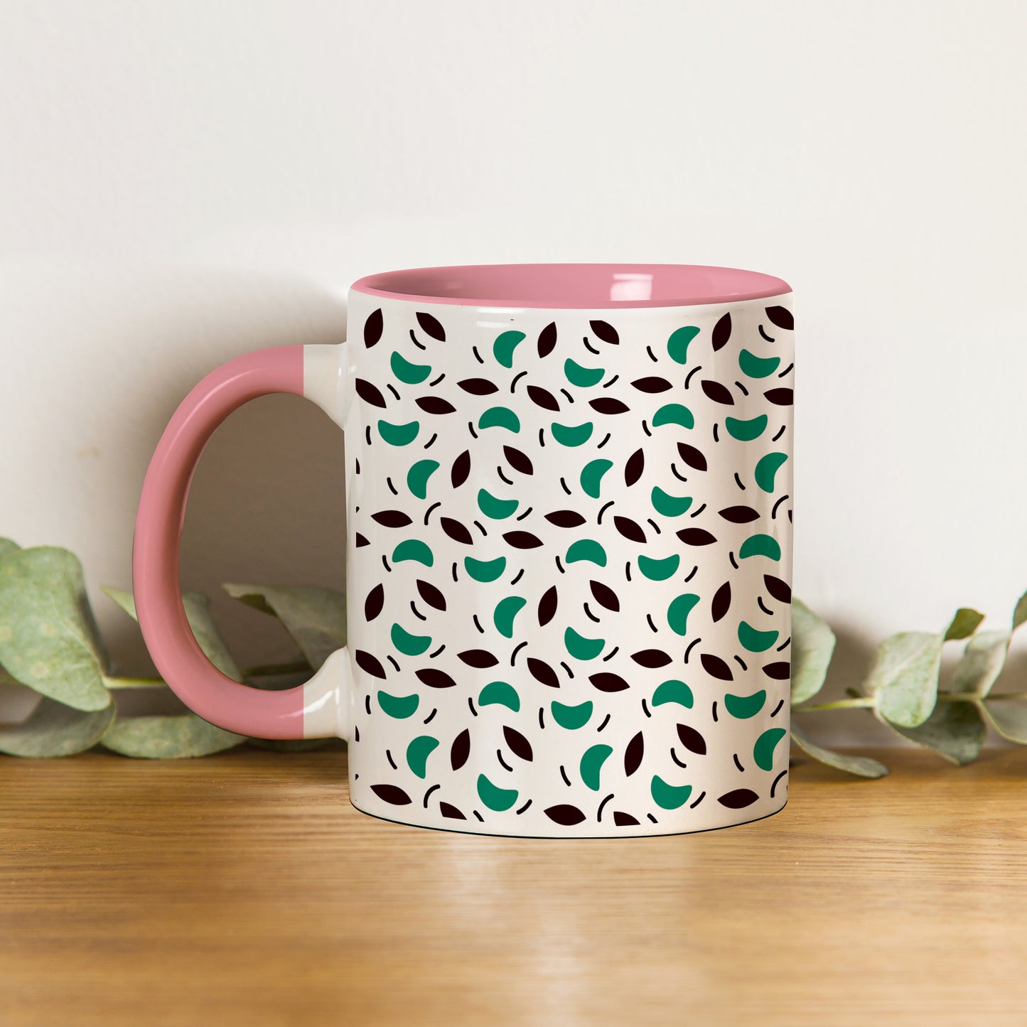 vector leaves pattern design (2) Pattern Lite Pink Handle 330 ml Coffee Mug