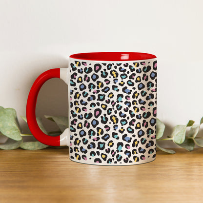 Color full Vector leopard animal motif vector seamless pattern design Red Handle 330 ml Coffee Mug
