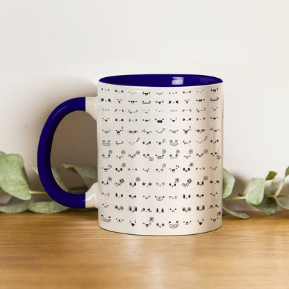 kawaii faces doodle art design Pattern Dark Blue Handle 330 ml Coffee Mug