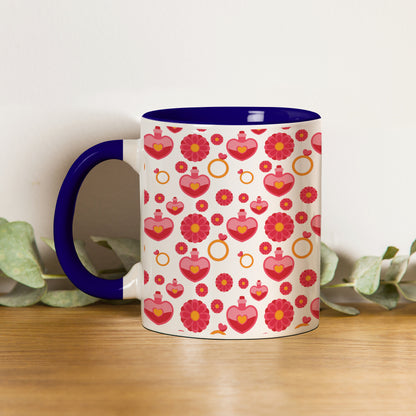 Red seamless love element design Pattern Dark Blue Handle 330 ml Coffee Mug