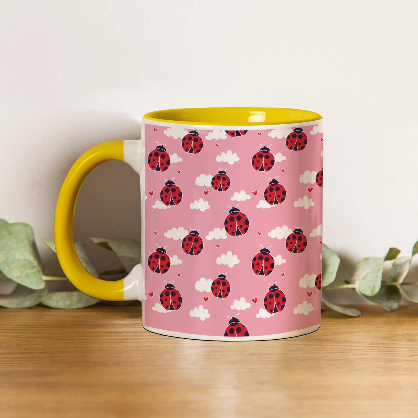 ladybug pattern design Pattern Yellow Handle 330 ml Coffee Mug