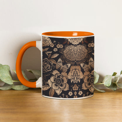 Gold flowers design Orange Handle 330 ml Coffee Mug