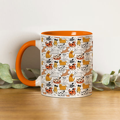 Dog breeds vector leaves pattern  design Orange Handle 330 ml Coffee Mug
