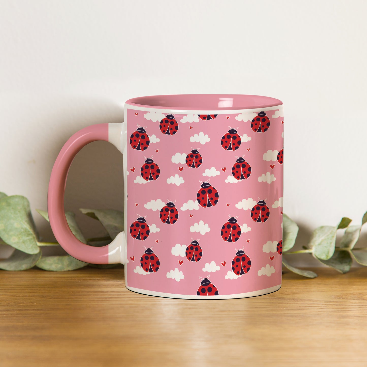 Ladybug pattern design Pattern Lite Pink Handle 330 ml Coffee Mug