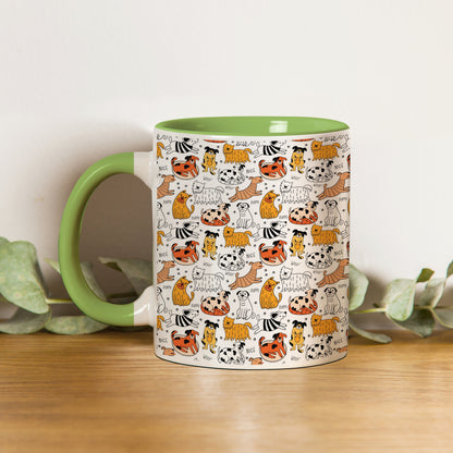 Dog breeds vector leaves pattern  design Pattern Lite Green Handle 330 ml Coffee Mug