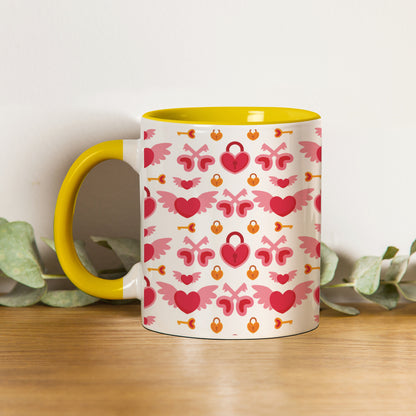 red seamless love element pattern design (2) Pattern Yellow Handle 330 ml Coffee Mug