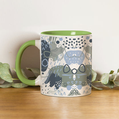 Hand art design Pattern Lite Green Handle 330 ml Coffee Mug