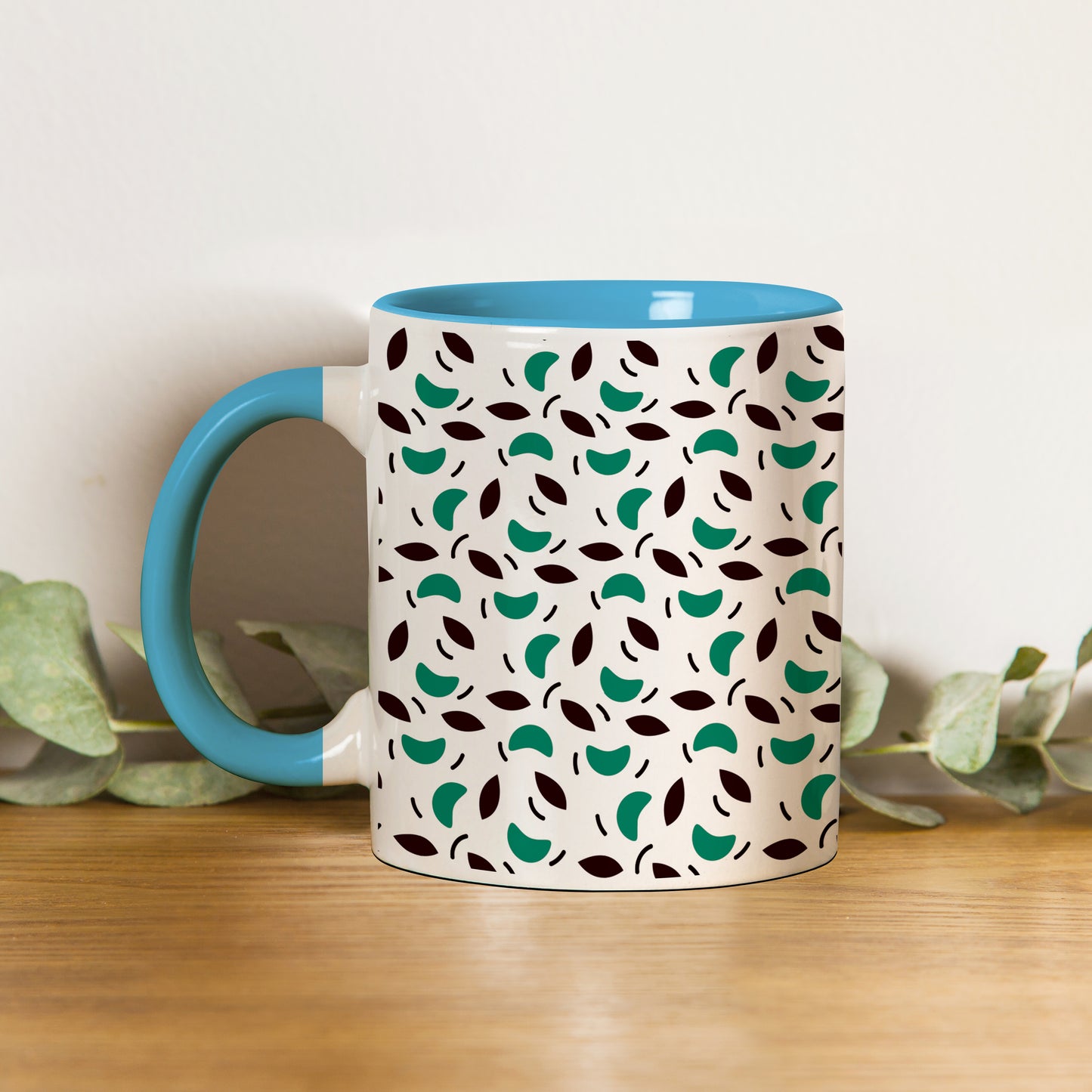 Vector leaves pattern design (2) Pattern Sky Blue Handle 330 ml Coffee Mug