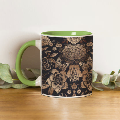 Gold flowers design Pattern Lite Green Handle 330 ml Coffee Mug