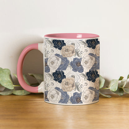 Flowers design Pattern Lite Pink Handle 330 ml Coffee Mug