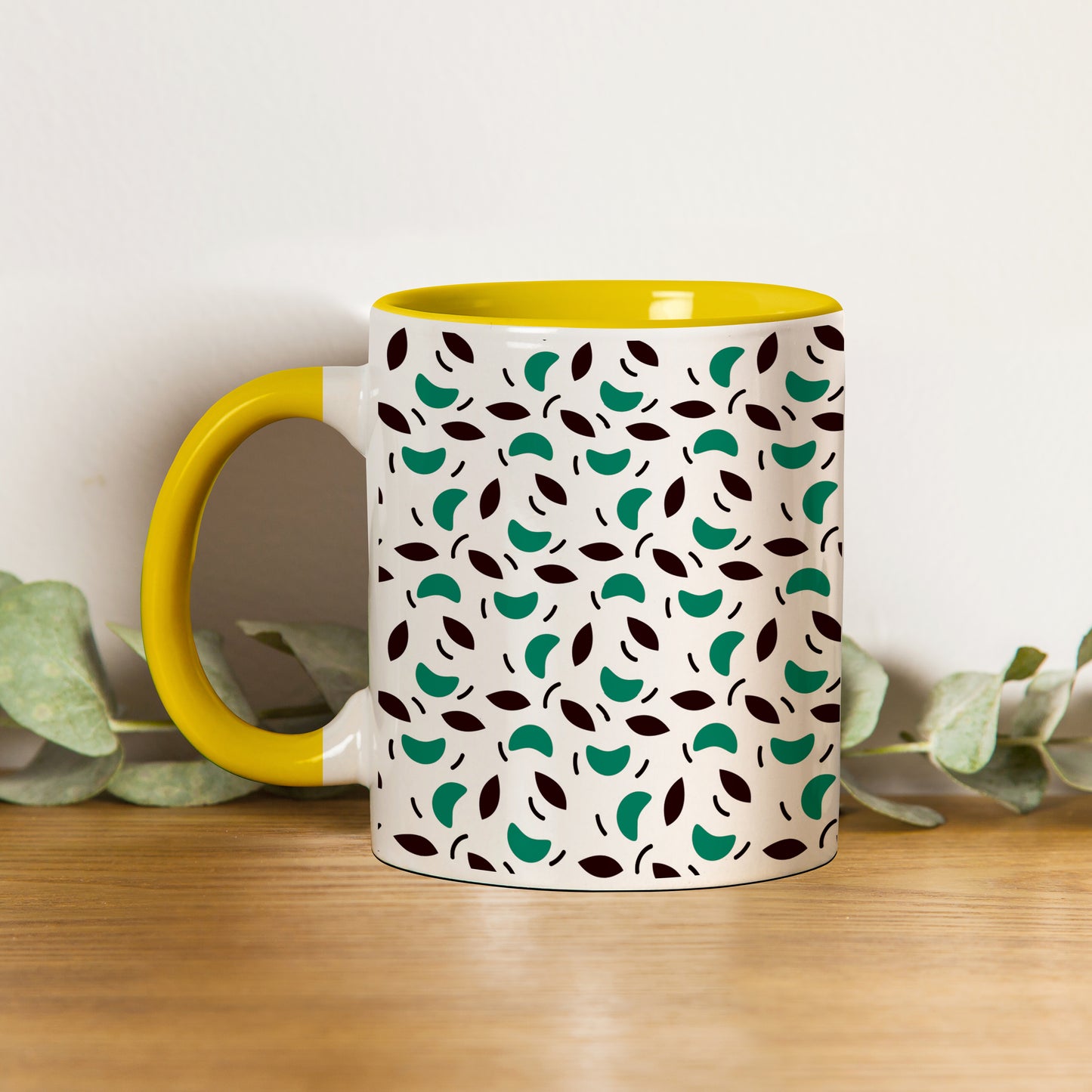 vector leaves pattern design (2) Pattern Yellow Handle 330 ml Coffee Mug