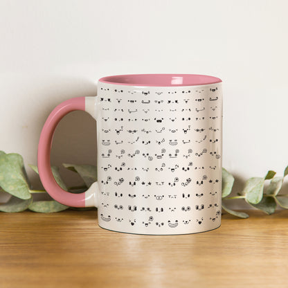 Kawaii faces doodle art design Pattern Lite Pink Handle 330 ml Coffee Mug