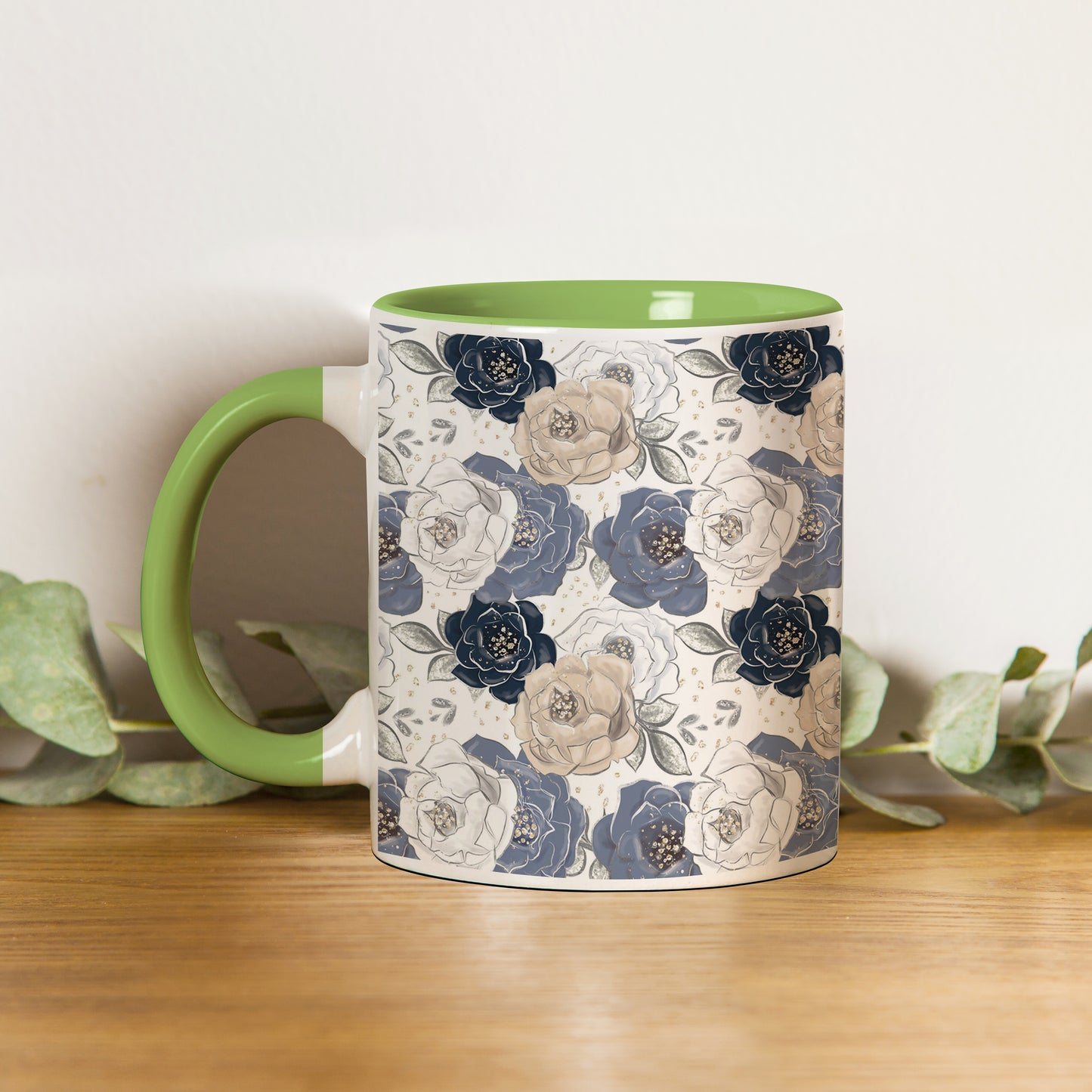 flowers design Pattern Lite Green Handle 330 ml Coffee Mug
