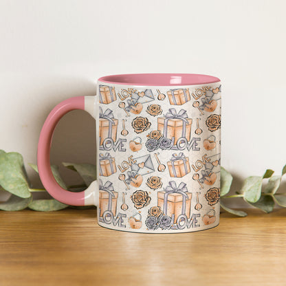 Gift box design Pattern Lite Pink Handle 330 ml Coffee Mug