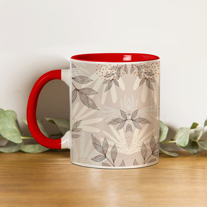 Abstract leaves and dots pattern design Red Handle 330 ml Coffee Mug