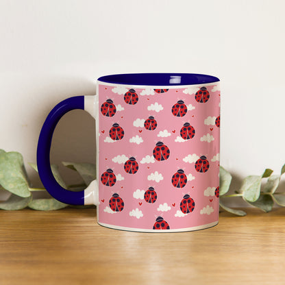 Ladybug pattern design Pattern Dark Blue Handle 330 ml Coffee Mug
