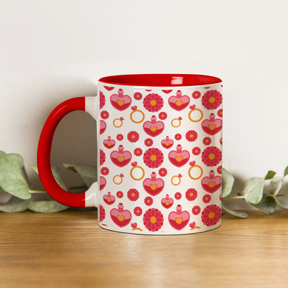 Red seamless love element pattern design Red Handle 330 ml Coffee Mug