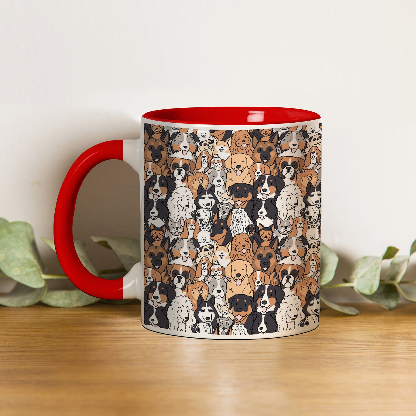 Multiple Dog Breeds Red Handle 330 ml Coffee Mug