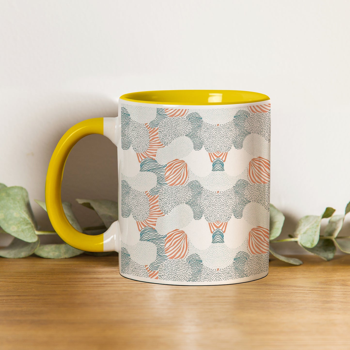 colorfull hand drawing pattern design Yellow Handle 330 ml Coffee Mug