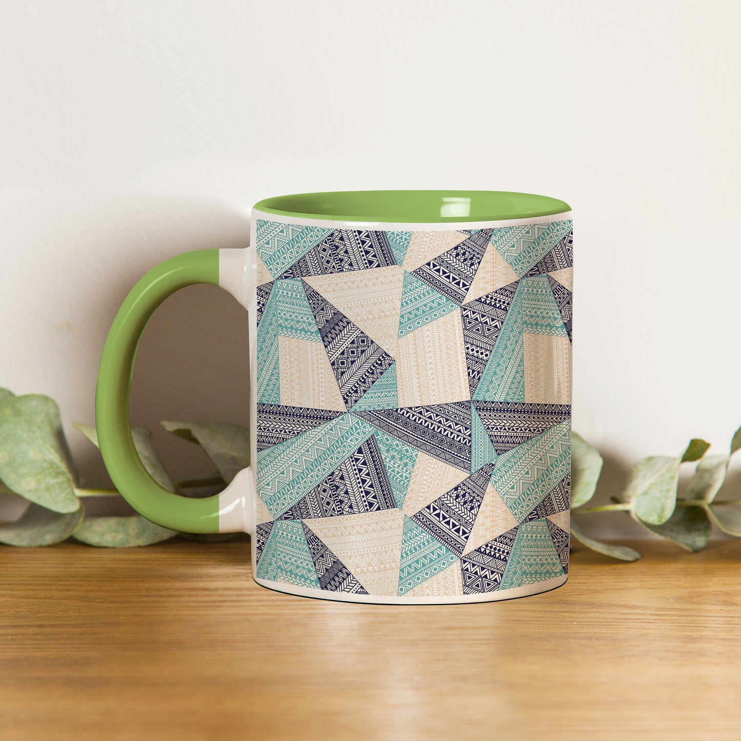 triangle seamless pattern in patchwork style design Pattern Lite Green Handle 330 ml Coffee Mug