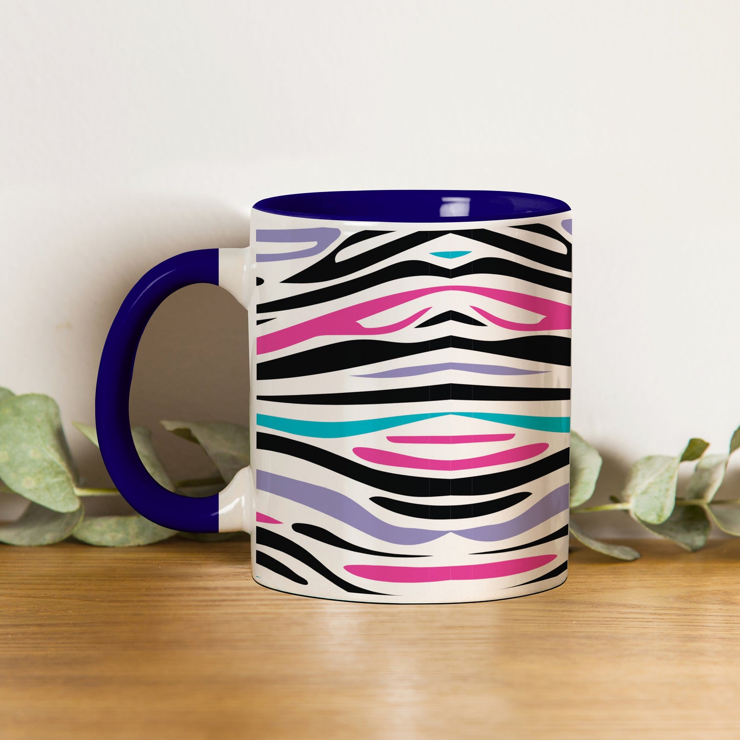Colorful Tiger Skin with Waving effect Pattern Dark Blue Handle 330 ml Coffee Mug