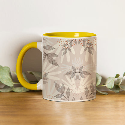 Abstract leaves and dots pattern design Pattern Yellow Handle 330 ml Coffee Mug