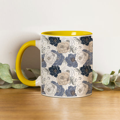 flowers design Pattern Yellow Handle 330 ml Coffee Mug