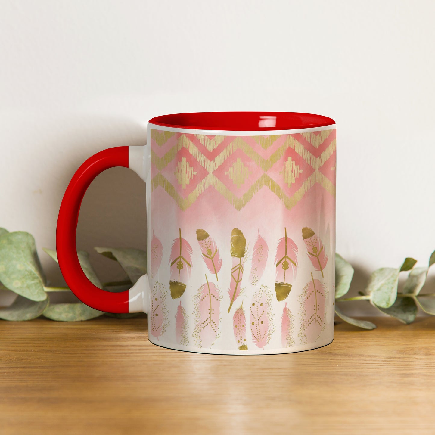 Soothing Falling Feathers  Red Handle 330 ml Coffee Mug