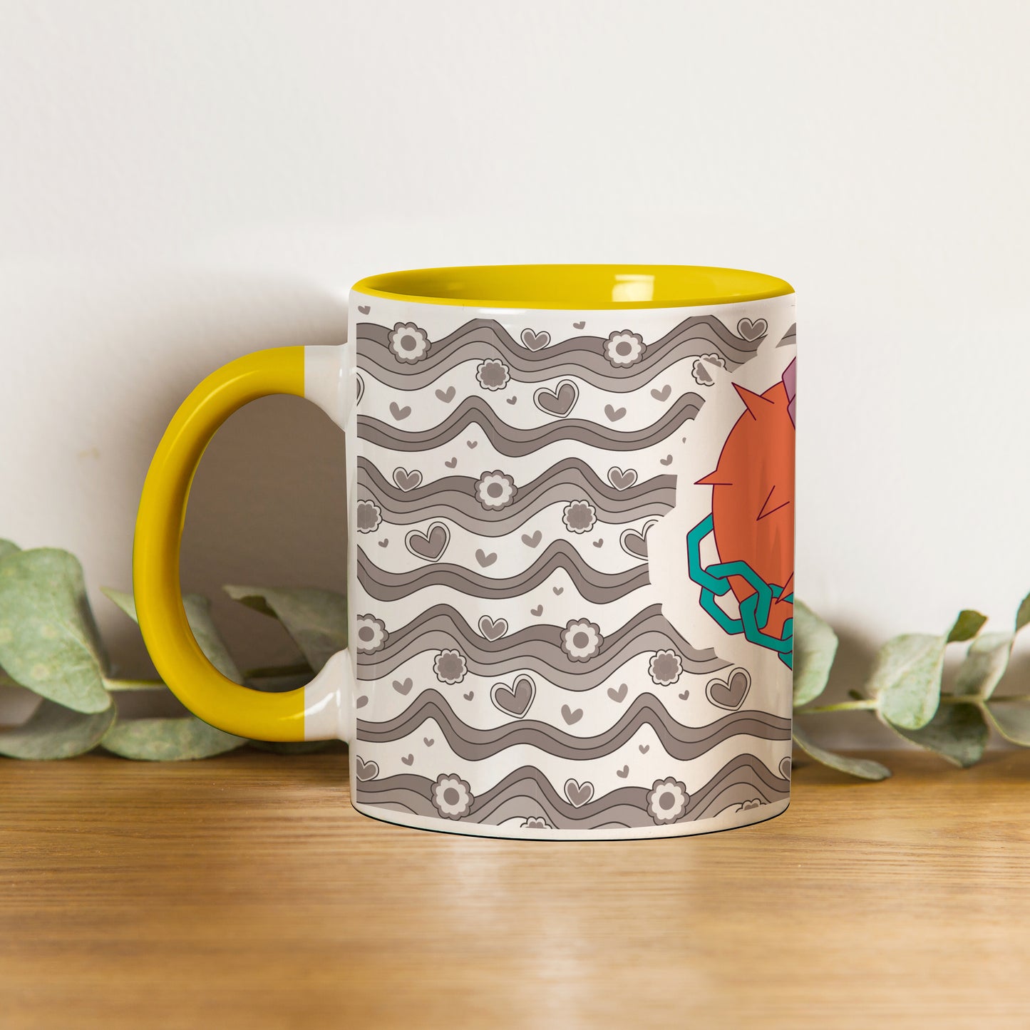 love chain Pattern Yellow Handle 330 ml Coffee Mug