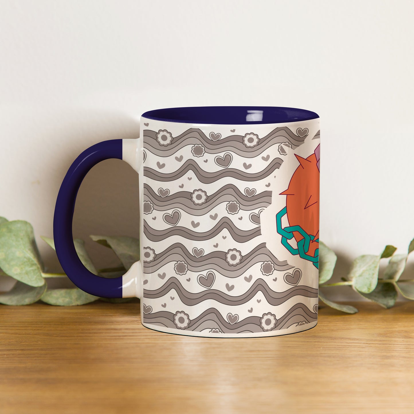 love chain Pattern Dark Blue Handle 330 ml Coffee Mug