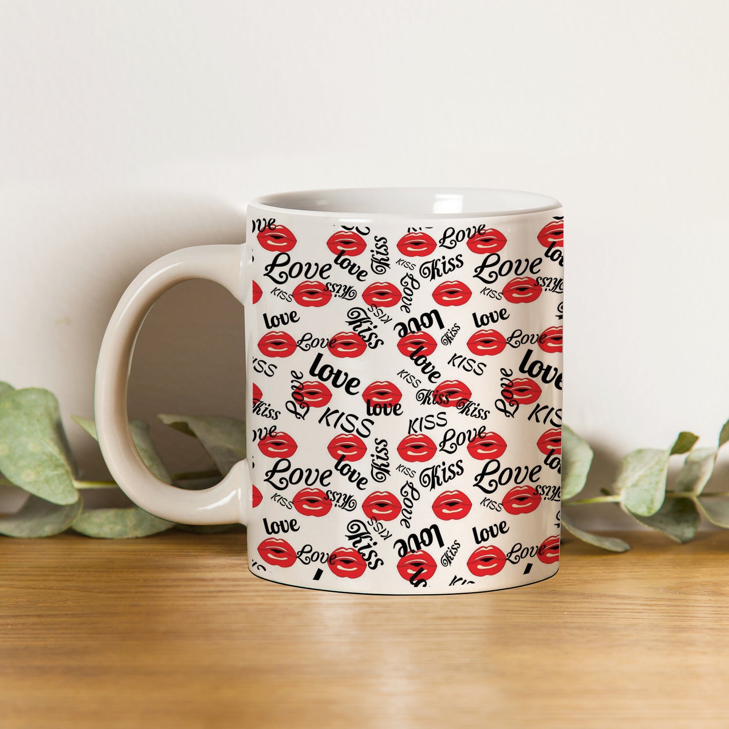 Red kissing lips vector Pattern design pattern White 330 ml Coffee Mug
