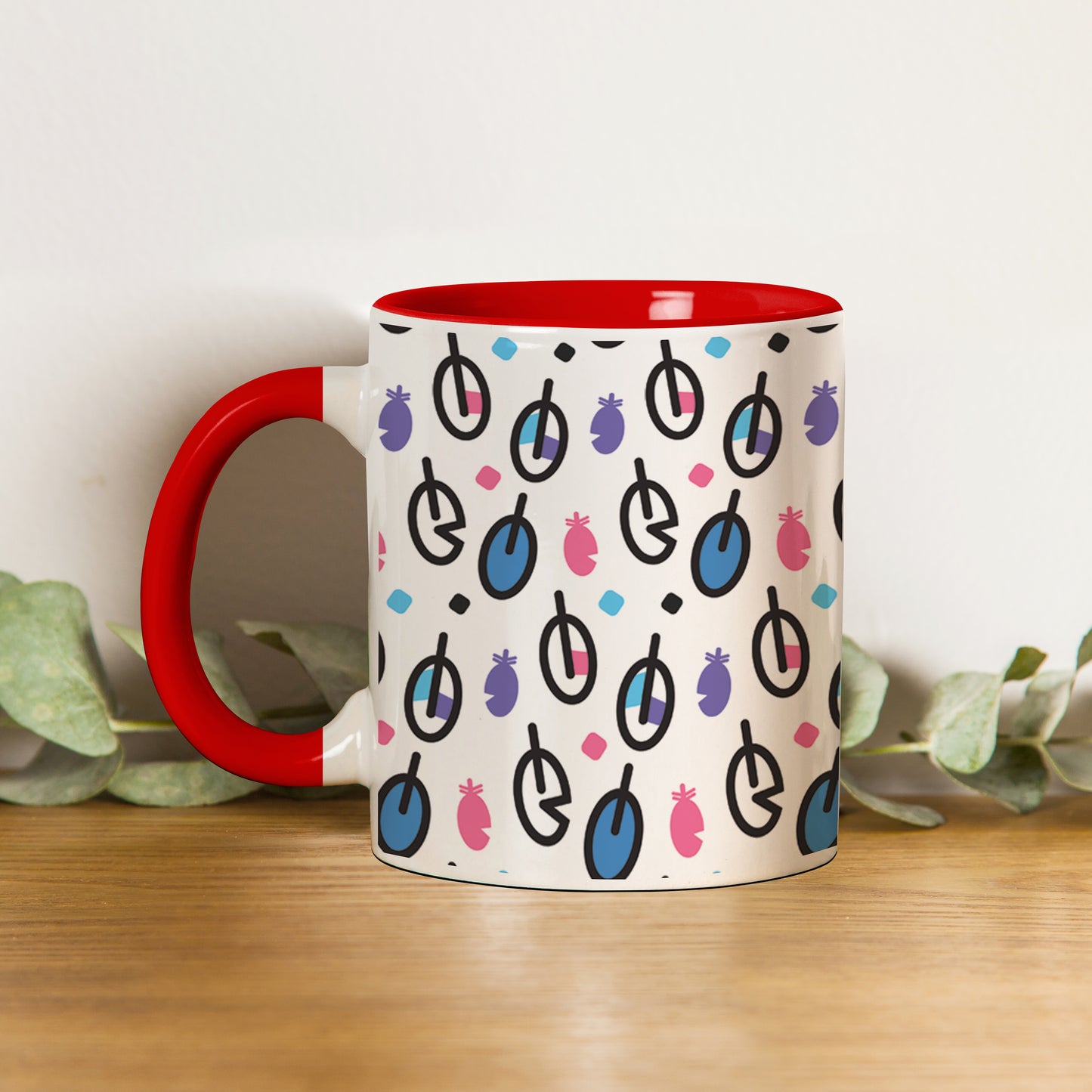Vector leaves pattern design Red Handle 330 ml Coffee Mug